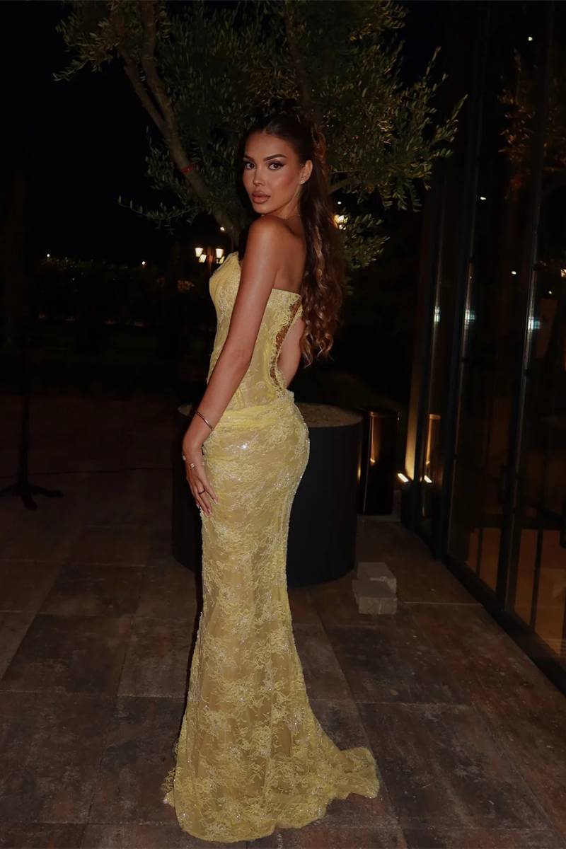 luxury prom dresses Celestine Crystal Mermaid Prom Dress in Gold