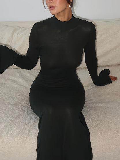 Black Long Sleeve Backless Mermaid Maxi Dress - Elegant Evening Gown