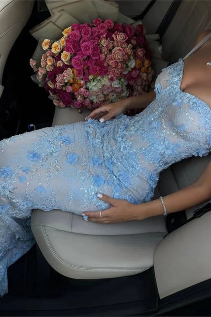 Celeste Refined Lace Prom Dress in Sky Blue