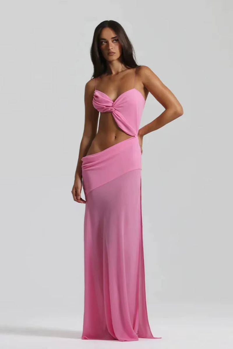 Delphine Front-Neckline Maxi Dress in Blush Pink