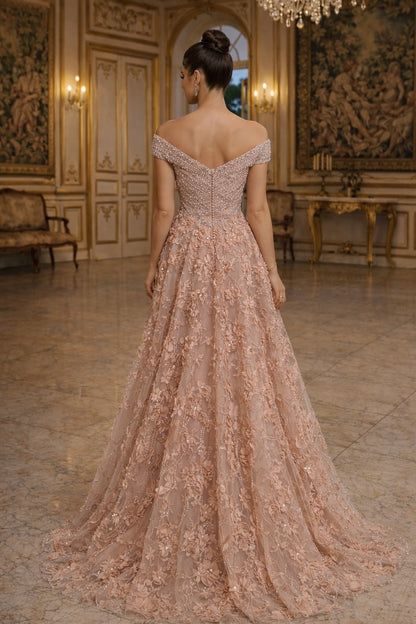 Elodie Embroidered Sequin Maxi Dress in Blush Pink