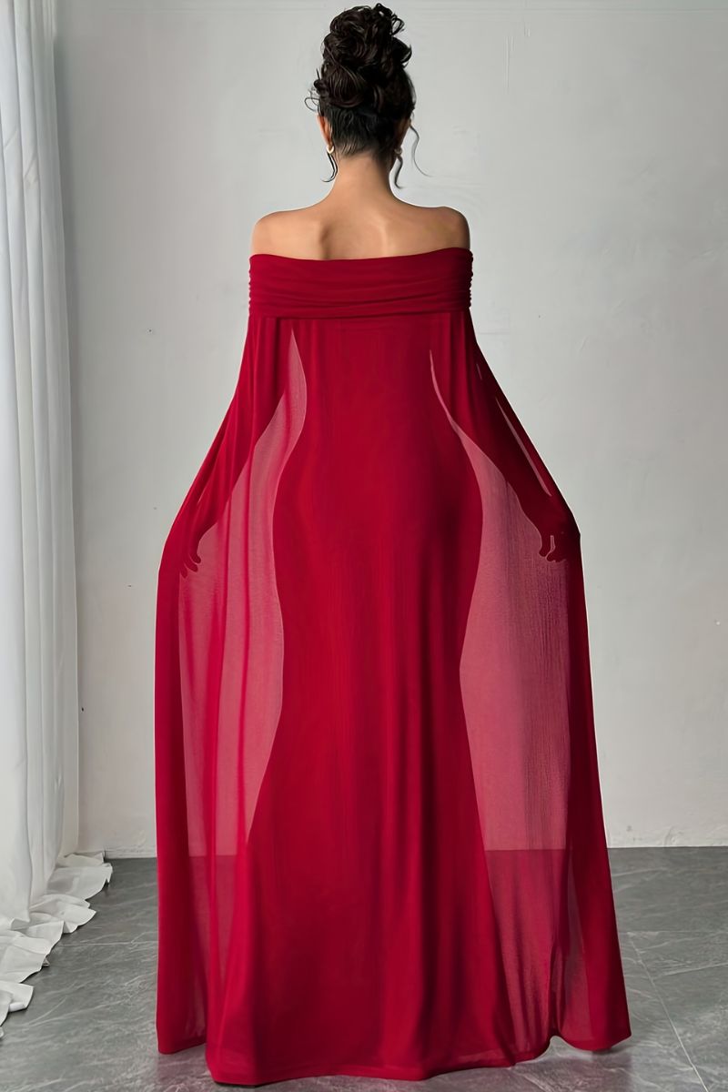 Lucinda Strapless Fitted Maxi Dress in Red Lallume