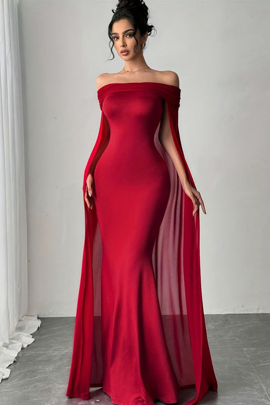 Lucinda Strapless Fitted Maxi Dress in Red
