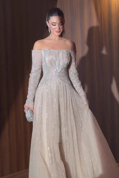Mireva Crystal Off-Shoulder Prom Dress