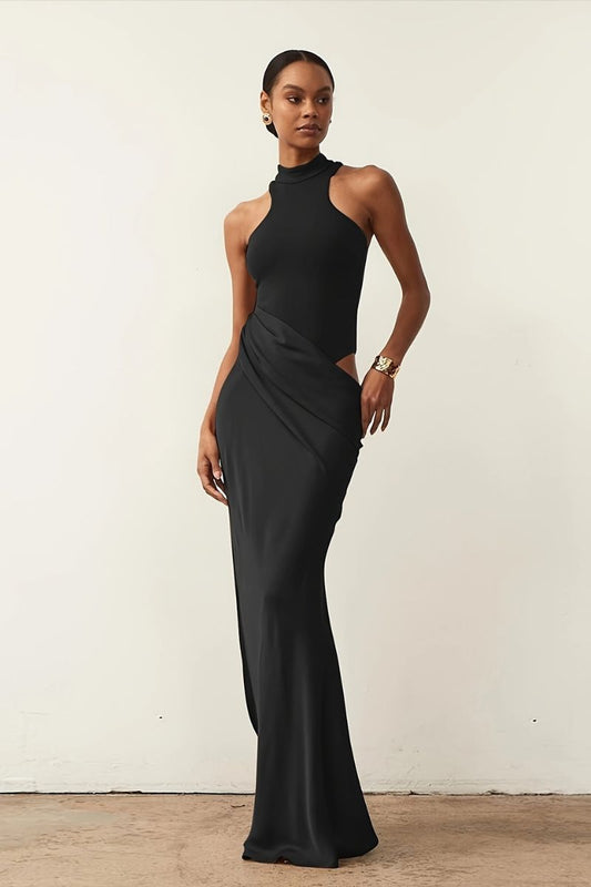 Nyra Side-Cutout Maxi Dress in Black