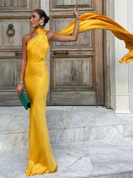 Solene Turtleneck Maxi Dress in Yellow