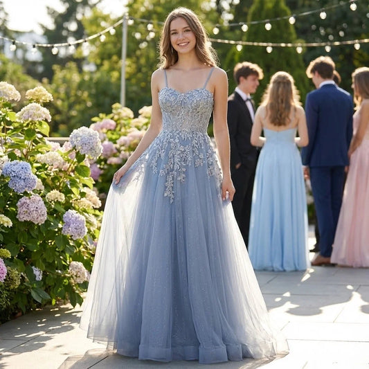 Maribel Embroidered Maxi Dress in Blue