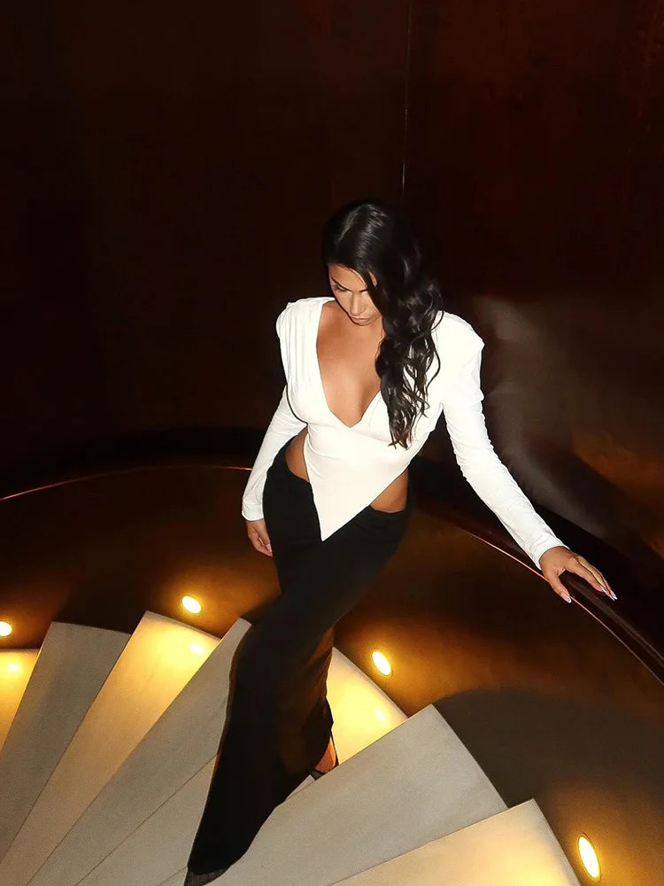 Victoria Black & White Long Sleeve Maxi Dress
