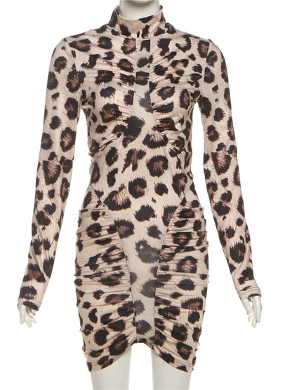 Mila Long-Sleeve Leopard Print Mini Dress