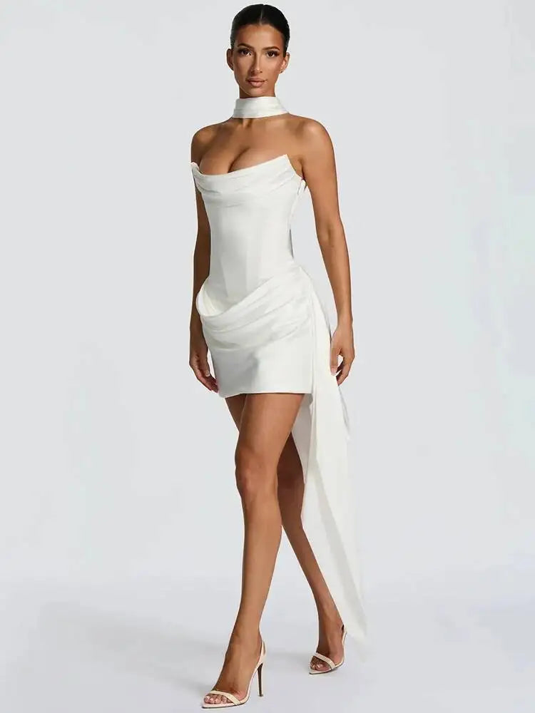 Elena Strapless Draped Mini Dress in White
