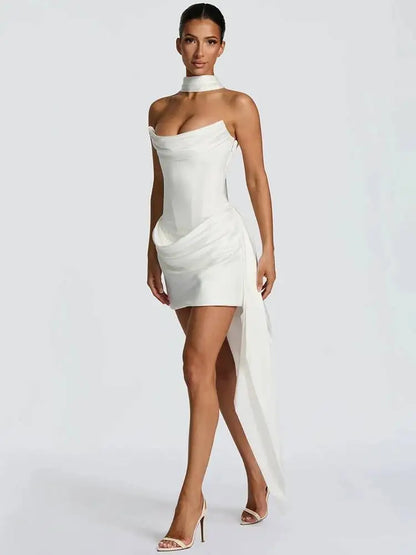 Elena Strapless Draped Mini Dress in White