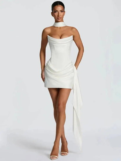 Elena Strapless Draped Mini Dress in White