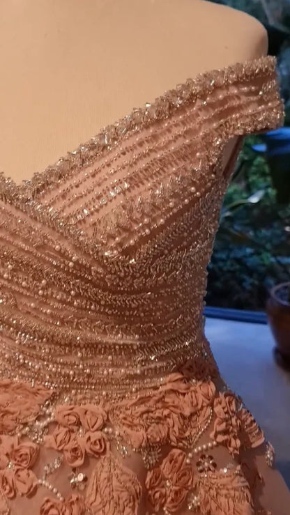 Elodie Embroidered Sequin Maxi Dress in Blush Pink