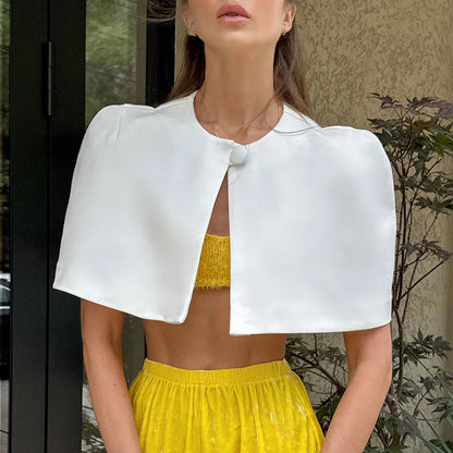 Isabelle Tailored Button-Front Cape Top in White