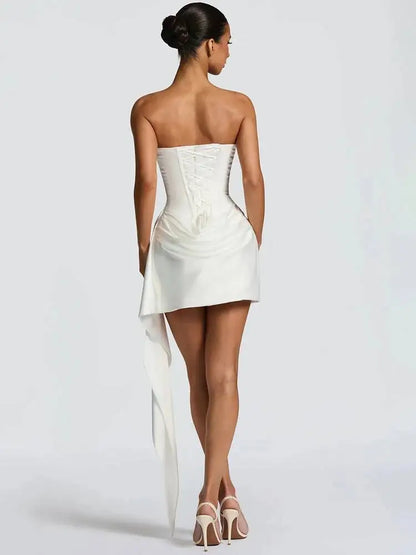 Elena Strapless Draped Mini Dress in White