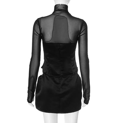 Madeline Sheer Long Sleeve Bodycon Mini Dress in Black