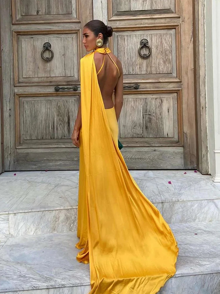 Solene Turtleneck Maxi Dress in Yellow