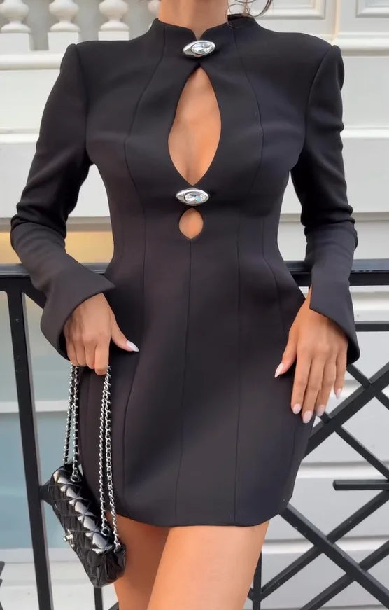 Colette Long-Sleeve Mini Dress in Black