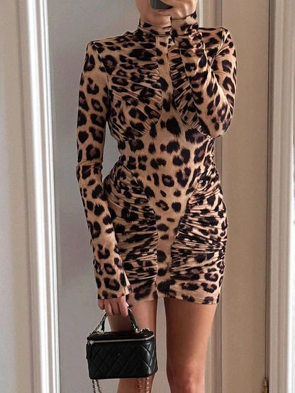 Mila Long-Sleeve Leopard Print Mini Dress