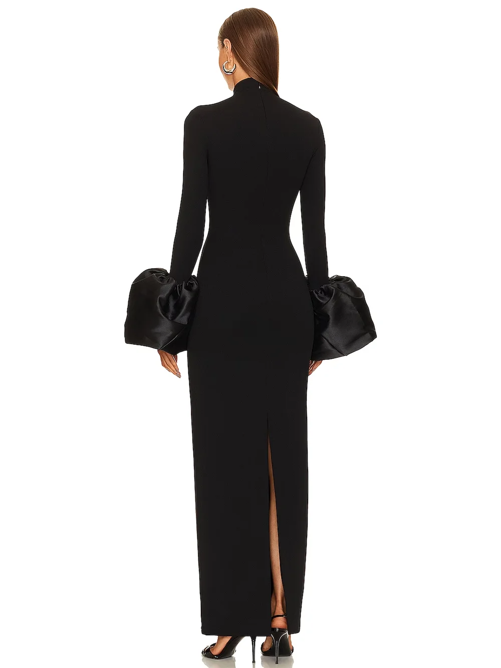 Aurora Embellished Cuff Long-Sleeve Turtleneck Maxi Dress in Black
