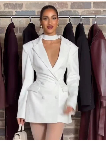 Isolde Long-Sleeve Tailored Mini Dress in Black