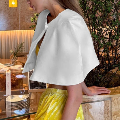 Isabelle Tailored Button-Front Cape Top in White