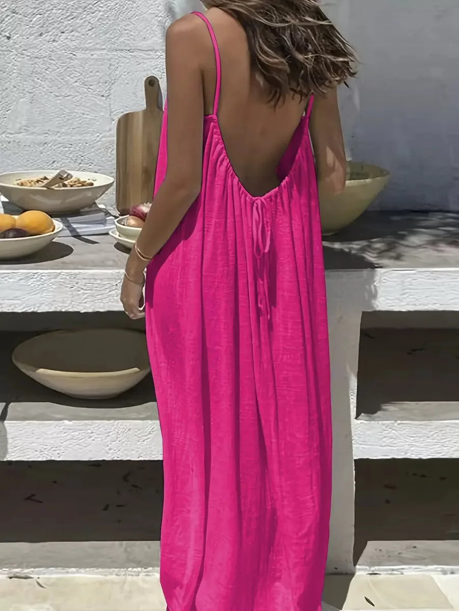 Layla Spaghetti-Strap Open Back Flowing Maxi Dress
