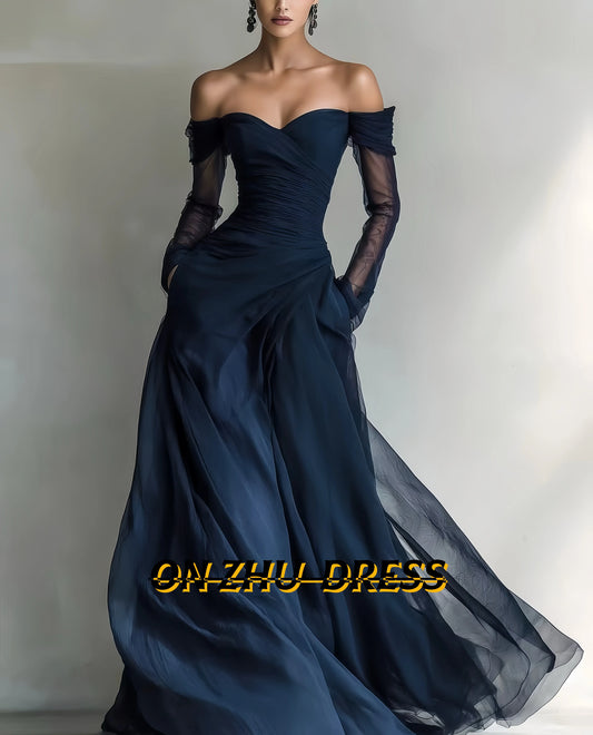 Celina Long-Sleeve Maxi Dress in Blue