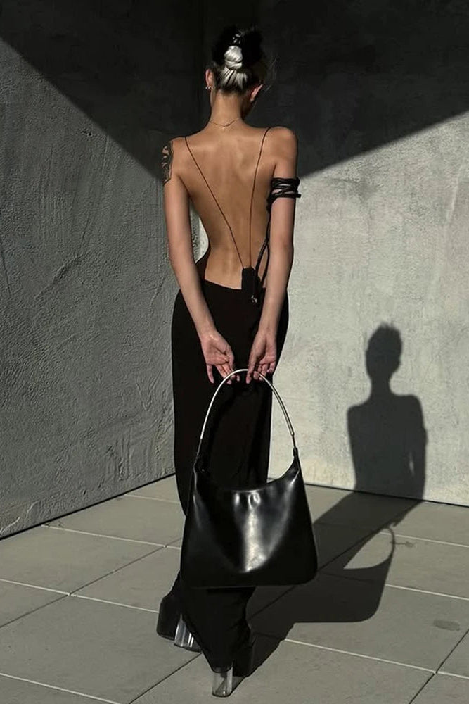 Isabella Black Backless Maxi Dress