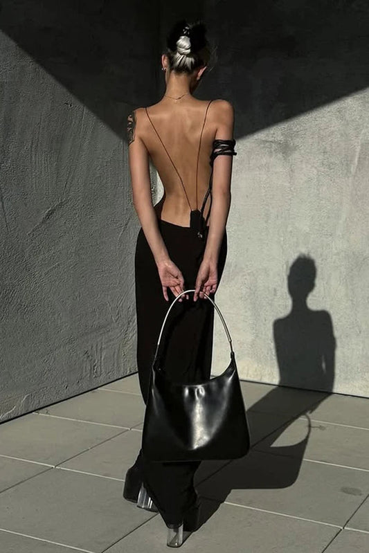 Isabella Black Backless Maxi Dress