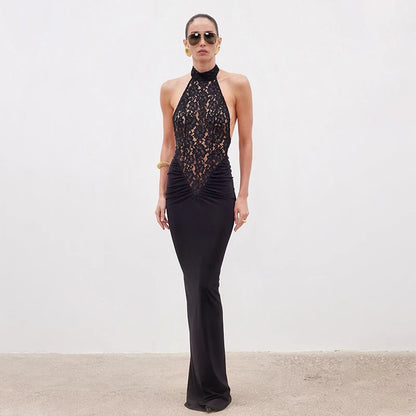Adriana Lace Mermaid Maxi Dress in Black
