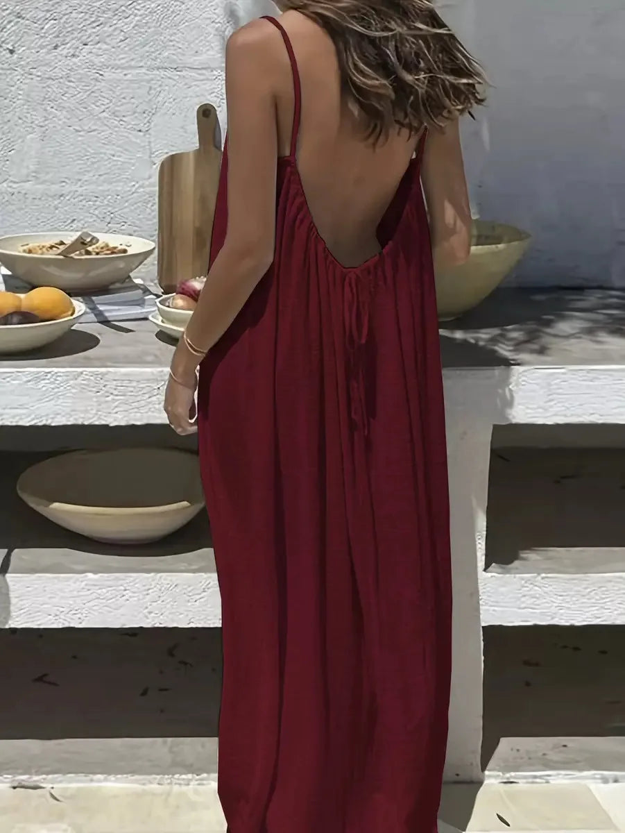 Layla Spaghetti-Strap Open Back Flowing Maxi Dress