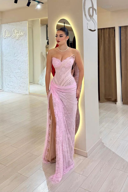 Victoria Refined Lace Prom Dress in Blush Pink