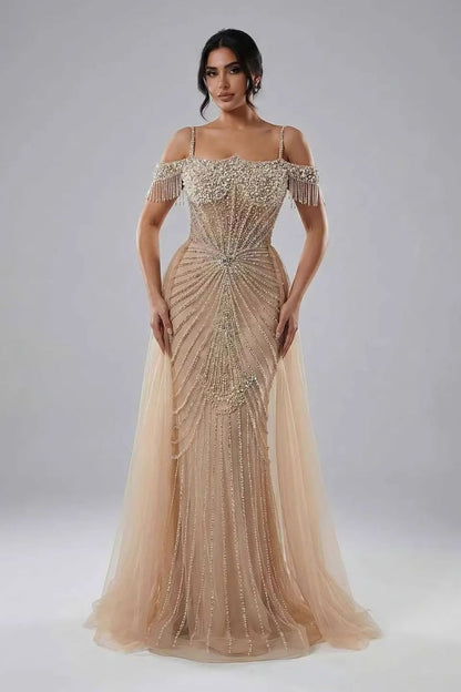 Vionne Crystal Mermaid Prom Dress in Nude