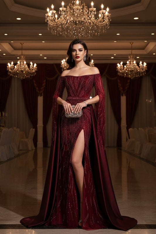 Virezza Crystal Strapless Prom Dress in Wine Red