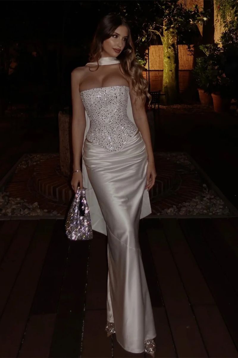 Vivienne Crystal Mermaid Prom Dress in Off White