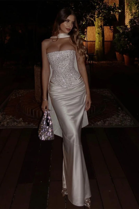 Vivienne Crystal Mermaid Prom Dress in Off White