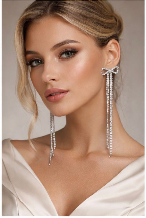 Isla Long Crystal Bow Earrings 1