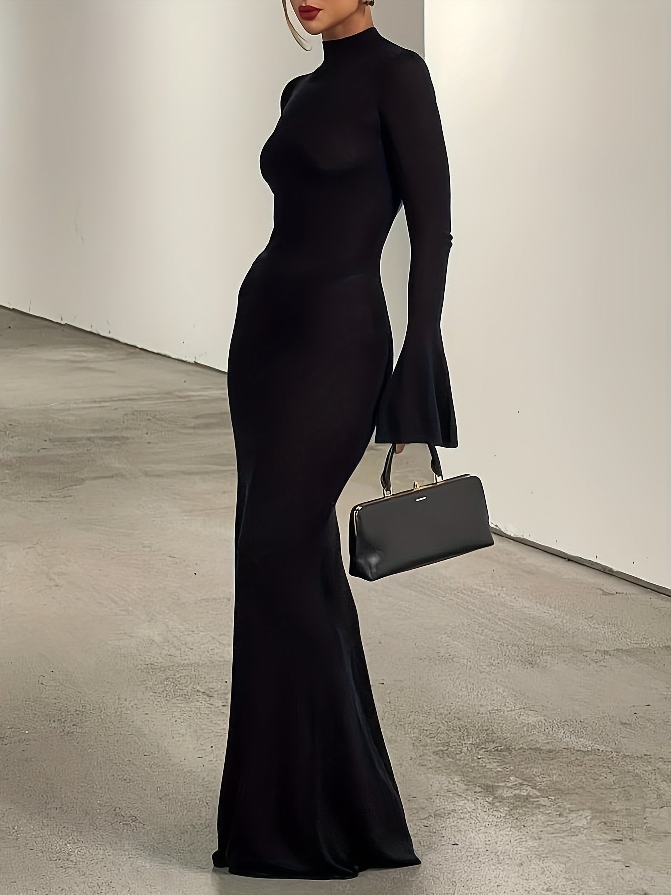 Black Long Sleeve Backless Mermaid Maxi Dress - Elegant Evening Gown